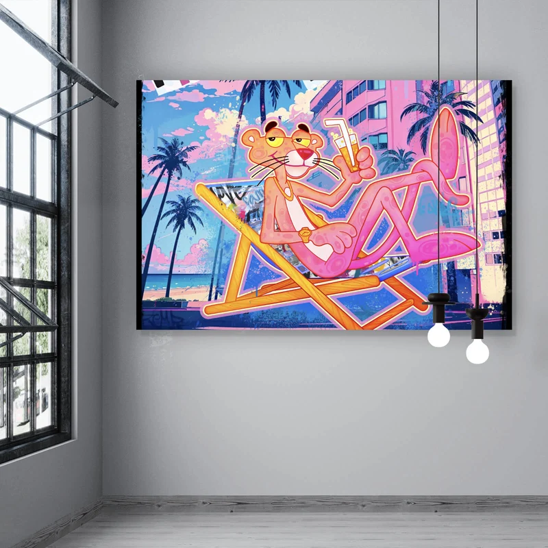 Poster Panther in tropischem Strandflair Pop Art Querformat