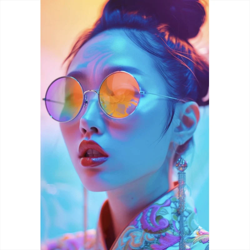 Aluminiumbild gebürstet Cooles asiatisches Frauenportrait Hochformat