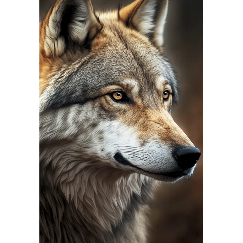 Acrylglasbild Portrait eines ausdrucksstarken Wolfes Hochformat
