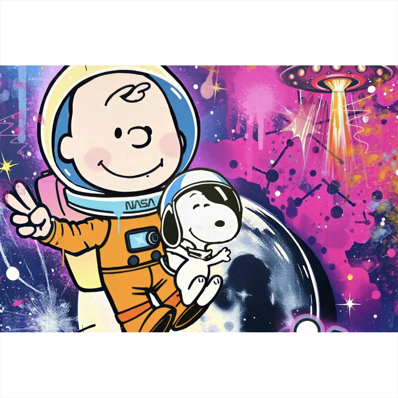 Poster Charlie und Snoopy im Weltall Pop Art Querformat