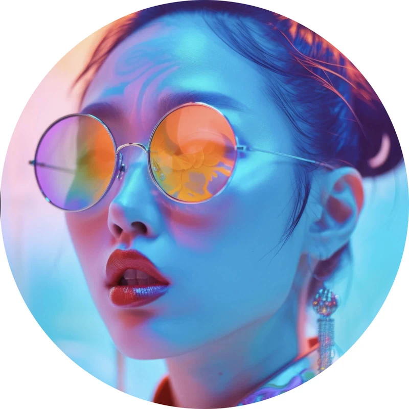 Aluminiumbild Cooles asiatisches Frauenportrait Kreis