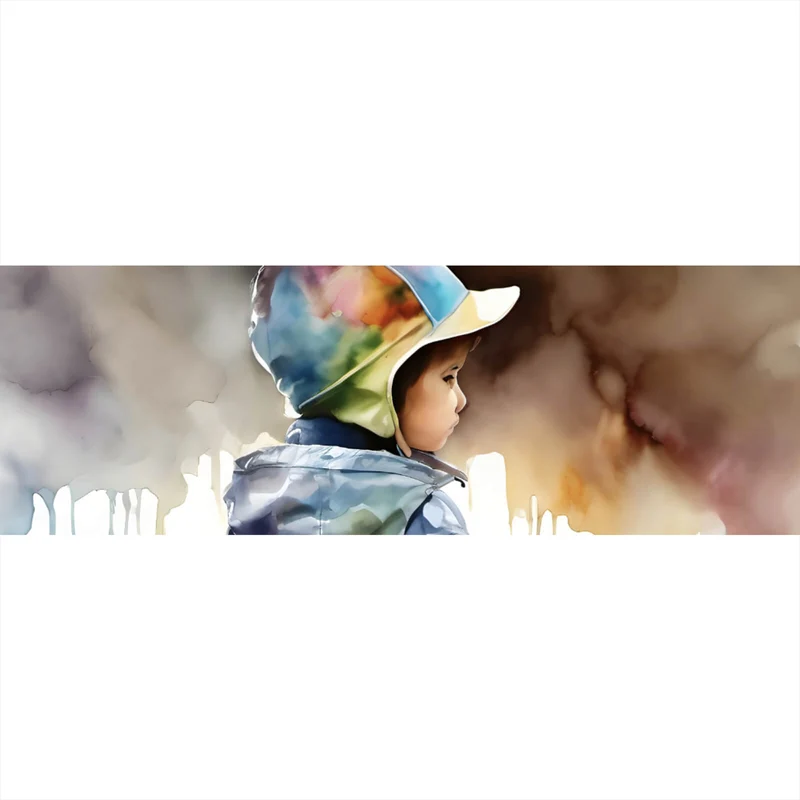 Aluminiumbild Kind in einer Wasserpfütze Aquarell Panorama