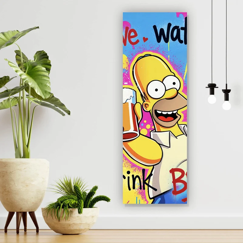 Aluminiumbild Gelbe Comicfigur mit Spruch Save Water Drink Beer No 2 Panorama Hoch