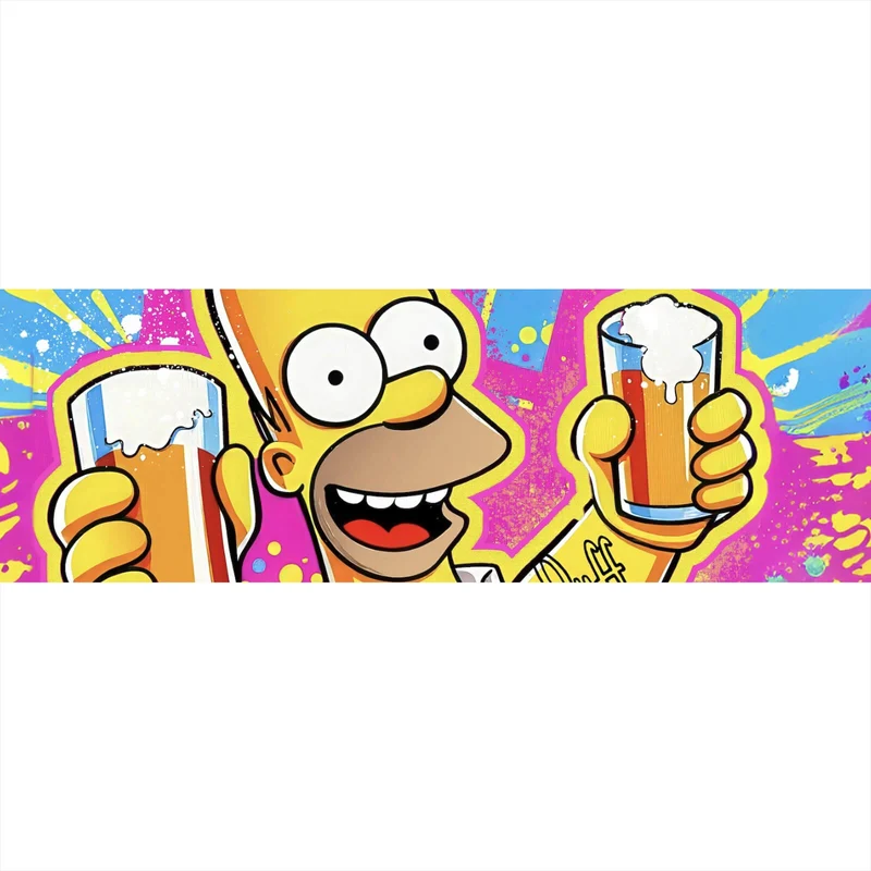Leinwandbild Gelbe Comicfigur mit Spruch Save Water Drink Beer No 2 Panorama