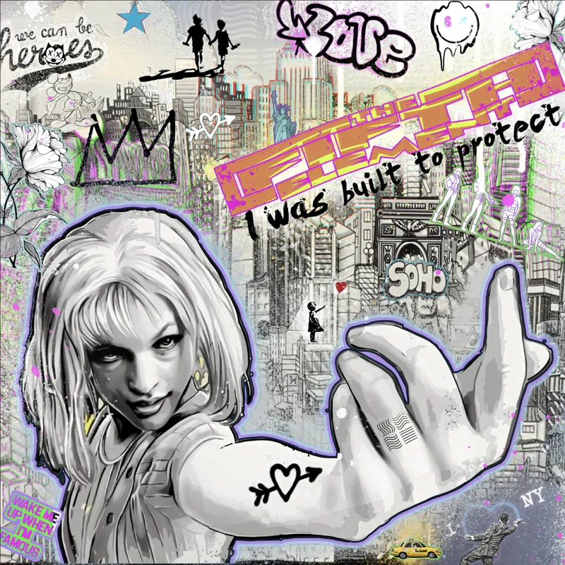Aluminiumbild 5th Element Pop Art Graffiti Quadrat