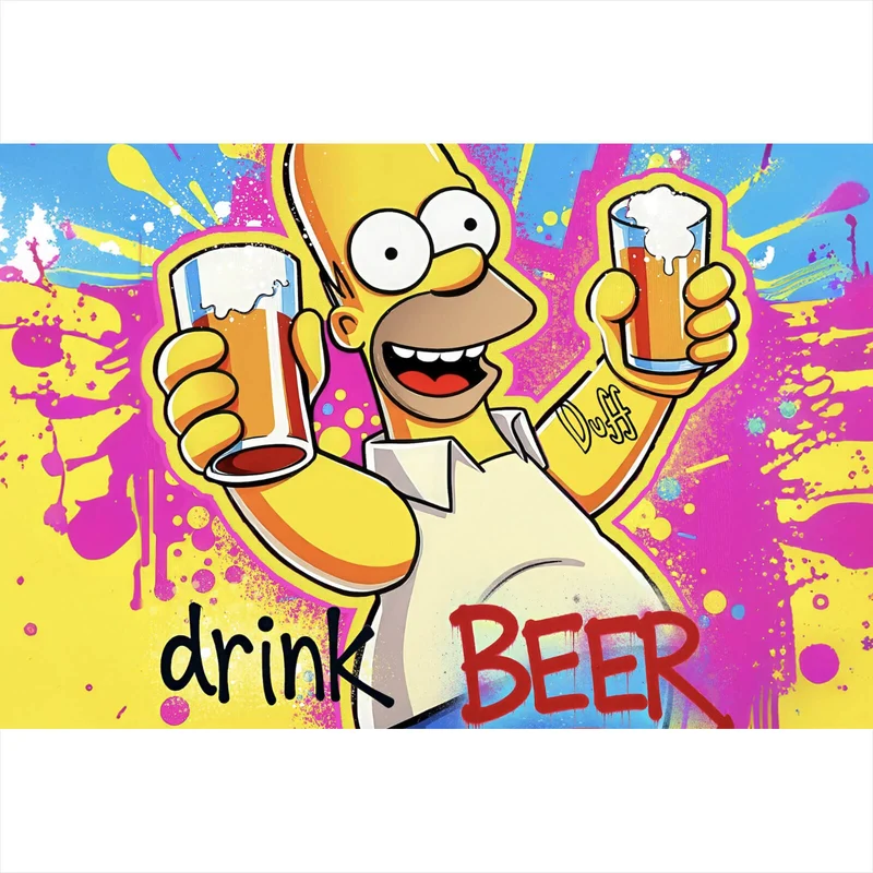 Poster Gelbe Comicfigur mit Spruch Save Water Drink Beer No 2 Querformat