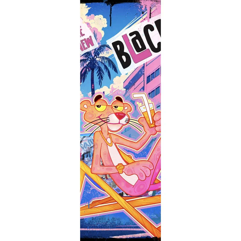Poster Panther in tropischem Strandflair Pop Art Panorama Hoch