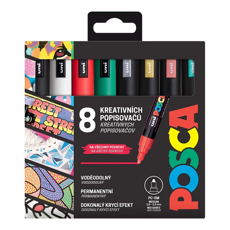 Комплект маркери Posca PC-5M CHRISTMAS, 1,8 - 2,5 mm, коледни цветове - 8 бр.
