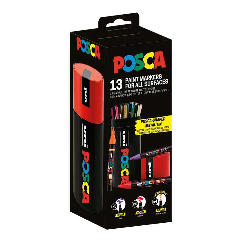 Posca kombinovaná súprava popisovačov v plechovej dóze – 13 ks (PC-3M, PC-5M, PC-5BR)