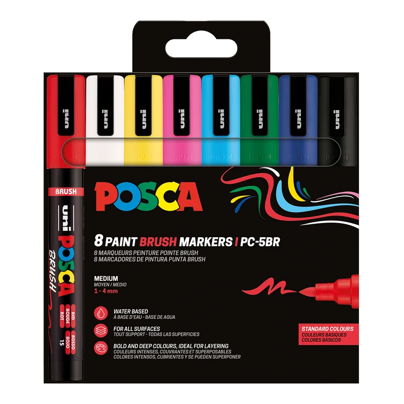 Posca súprava popisovačov PC-5BR, 1 – 4 mm, základné farby – 8 ks