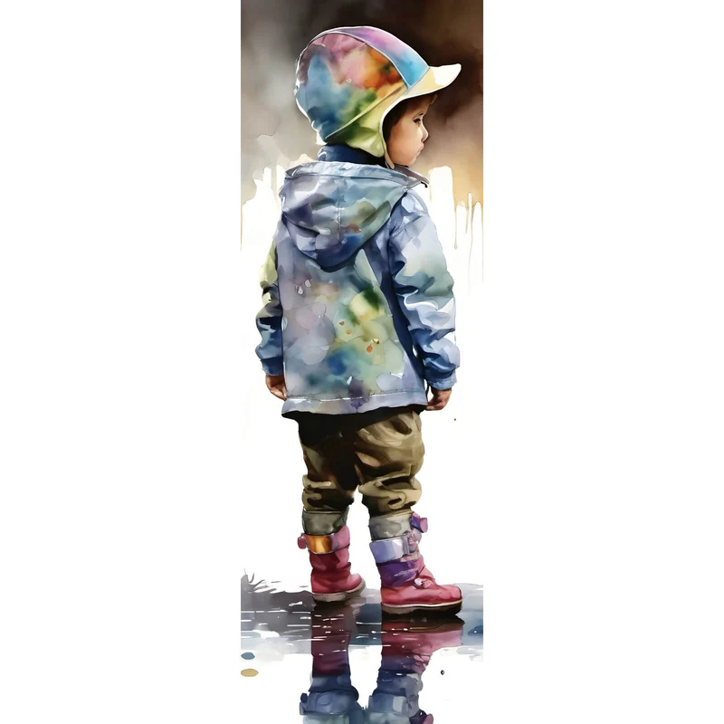 Acrylglasbild Kind in einer Wasserpfütze Aquarell Panorama Hoch